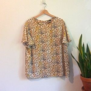 Mossimo Womens XXL Top Green Polka Dot Ruffle Sleeve Button Closure Blouse